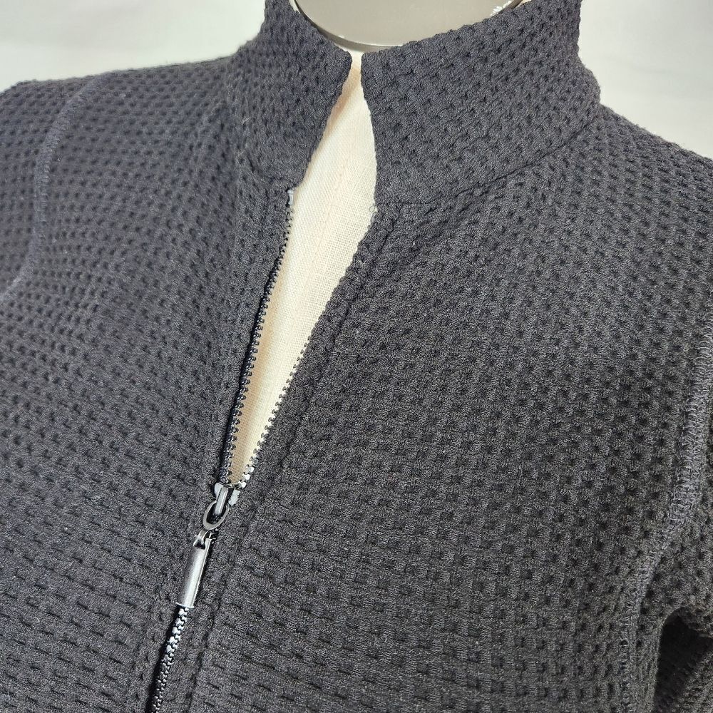 Eileen Fisher Waffle Knit Black Stretch Zip Stand Up Collar Jacket Sz XS - Picture 3 of 13